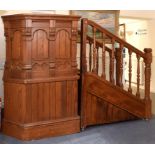 A late Victorian/Edwardian pitch pine pulpit, with stairs,