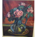 Jean Serrieres (?), a still life of flowers in a jug, oil on canvas, signed, 44 x 36.