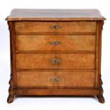 A late 19th century Continental walnut chest, of four graduated long drawers,