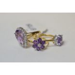 A silver, gold plated, amethyst and diamond ring, approx.