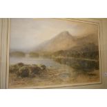 James Mudd, a lake scene, watercolour, signed, 37 x 54 cm, and JK Martin, figures by a lake,