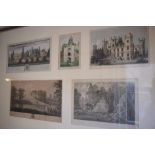 A group of four Sherborne engravings, and a watercolour,