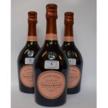 Three bottles of Laurent Perrier Cuvee Rose Champagne,