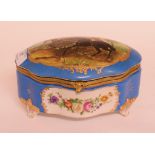 A porcelain box, decorated a hunting sce