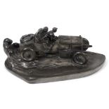 A Wilhelm Zwick for Kayser 1930s pewter and composition novelty inkwell and pen tray,