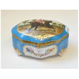 A Sevres style box, decorated a gentleman on horse back,