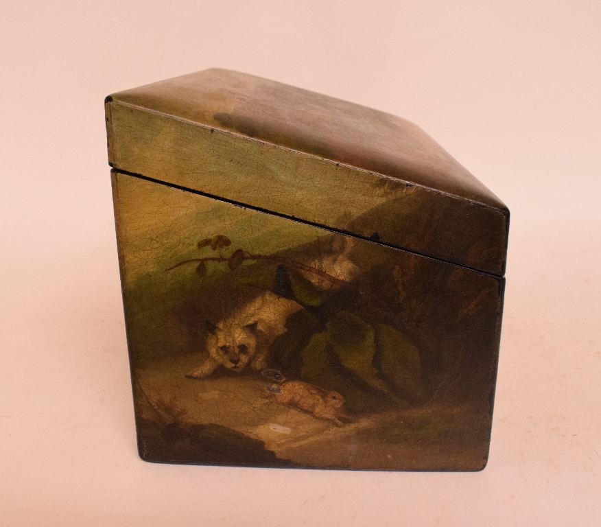 A 19th century painted papier mache tea caddy, - Image 5 of 7