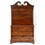 A 19th century oak tallboy chest on chest,