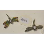 Two silver dragonfly brooches