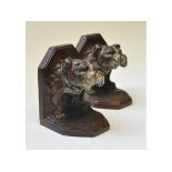 A pair of painted bronze bull dog bookends,