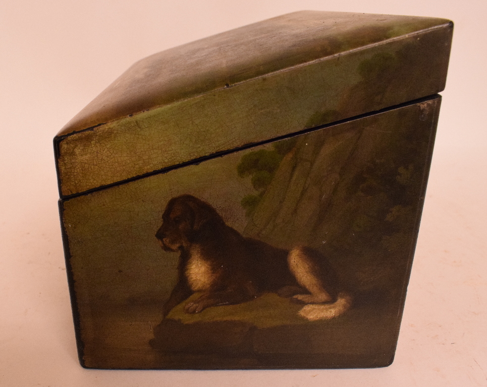 A 19th century painted papier mache tea caddy, - Image 3 of 7