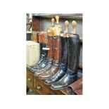 A pair of brown leather Royal Field Artillery boots and trees, two pairs of hunting boots,