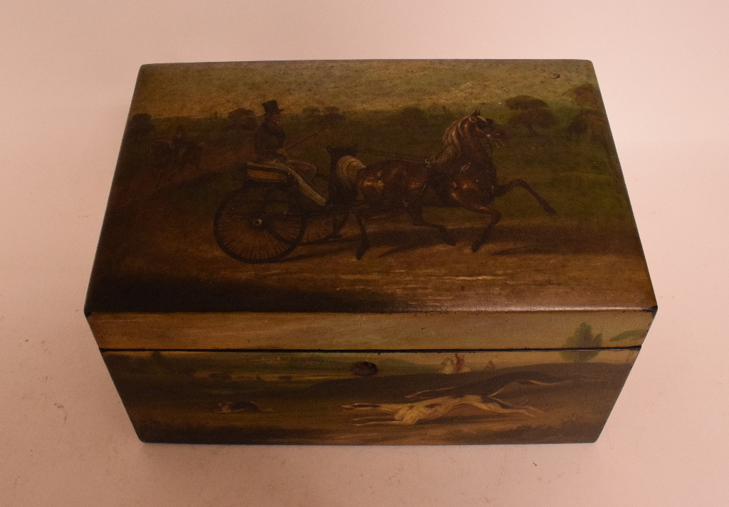 A 19th century painted papier mache tea caddy, - Image 2 of 7