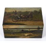 A 19th century painted papier mache tea caddy,