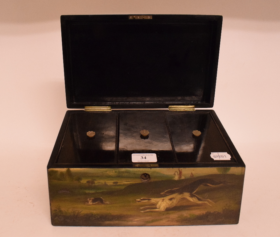 A 19th century painted papier mache tea caddy, - Image 6 of 7