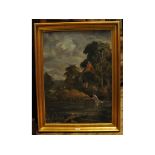 Manner of John Constable, 20th century, a mill pond and cottage, oil on canvas,