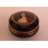 A Vienna style porcelain jar and cover, the cover decorated a bust portrait of a lady,