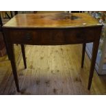 A mahogany bowfront side table, with single freize drawer on tapering square legs,