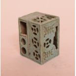 A Chinese pottery rectangular quill holder, in robin's egg glaze, 6.