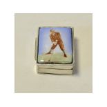 A silver pill box, applied a plaque decorated a golfer, 3.