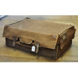 A Drew & Sons leather suitcase, initialled, in its canvas protective case,