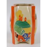 A Clarice Cliff Alton Green pattern Stamford vase, shape number 460,