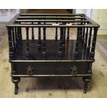 A Victorian Aesthetic period ebonised canterbury, the drawer numbered 8328,
