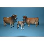 A Beswick Jersey Bull, 1422, a Jersey Cow, 1345, leg glued and tip of one horn chipped,