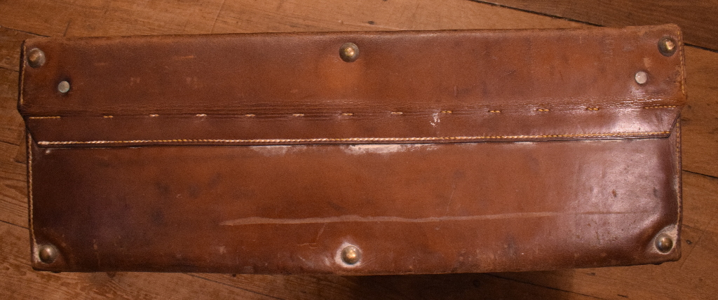 A Drew & Sons leather suitcase, initialled, in its canvas protective case, - Image 6 of 6