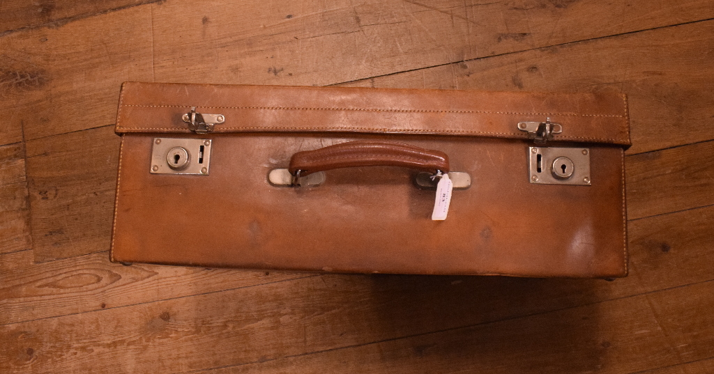 A Drew & Sons leather suitcase, initialled, in its canvas protective case, - Image 4 of 6