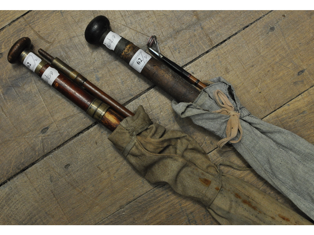 A Victorian brass mounted hardwood 11 foot fly rod, with a spare tip,