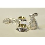 A pair of silver plated dog and rabbit salts (2)