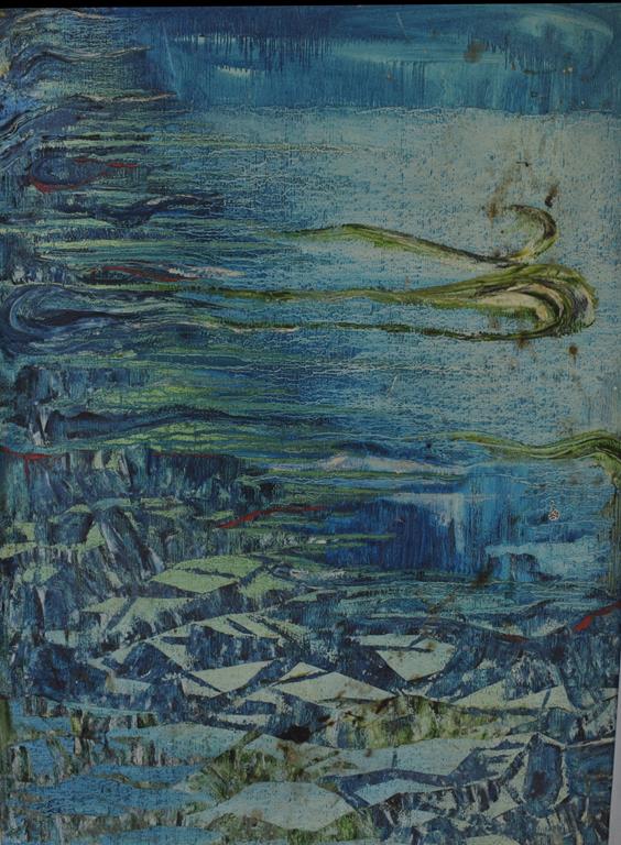 M D, an abstract sea, oil on board, initialled, 74.5 x 54.