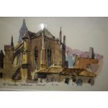 Geoff Butterworth, a church, watercolour, signed and dated 79, 39 x 26 cm,