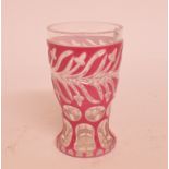 A Bohemian clear, pink and white cased glass vase,