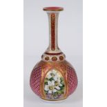 A late 19th century Bohemian ruby overlaid glass vase, with floral and gilt decoration, 14.