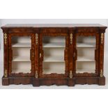 A Victorian walnut breakfront credenza, crossbanded and with boxwood stringing,