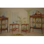 English school, late 19th/early 20th century, furniture designs, watercolour, with pencil notes,