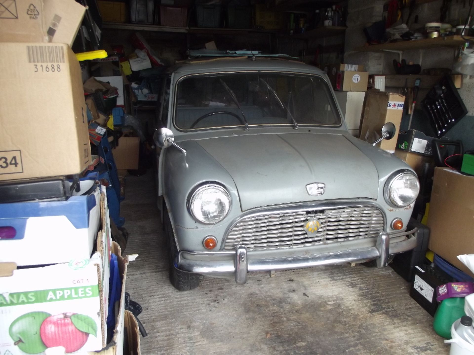 A 1964 Austin Mini Countryman Mk I project, registration number FPJ 27B,