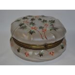 A Victorian glass box and cover, decorated holly,