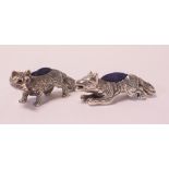 A novelty silver pincushion, in the form of a fox,