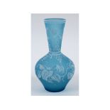 A Webbs turquoise glass cameo vase, decorated flowers and foliage,