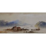 Attributed to Charles Rowbotham, a highland lake scene with a steam and sailing boats, watercolour,