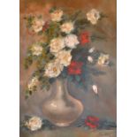 Castur (?), a still life of roses in a vase, oil on canvas, signed,