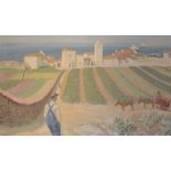 Continental school, a mediterranean farming scene, oil on board,