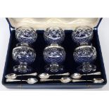 A silver mounted cut glass sundae set, for six place settings, Mappin & Webb,