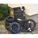 Assorted off road and road tyres, and wheels, various sizes and makes,