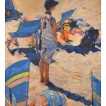 B Waterson, Surfer Boy, oil on canvas, signed, Sherborne Arts Club label verso,