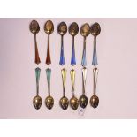 A set of twelve Norwegian silver and harlequin enamel coffee spoons, David Andersen,
