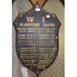 A Women's Institute of Blandford shield shaped honours board, with gilt lettering,